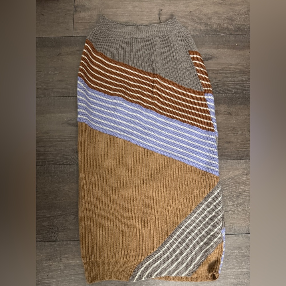 Stella McCartney Striped ribbed-knit wool midi skirt Size38 $1095